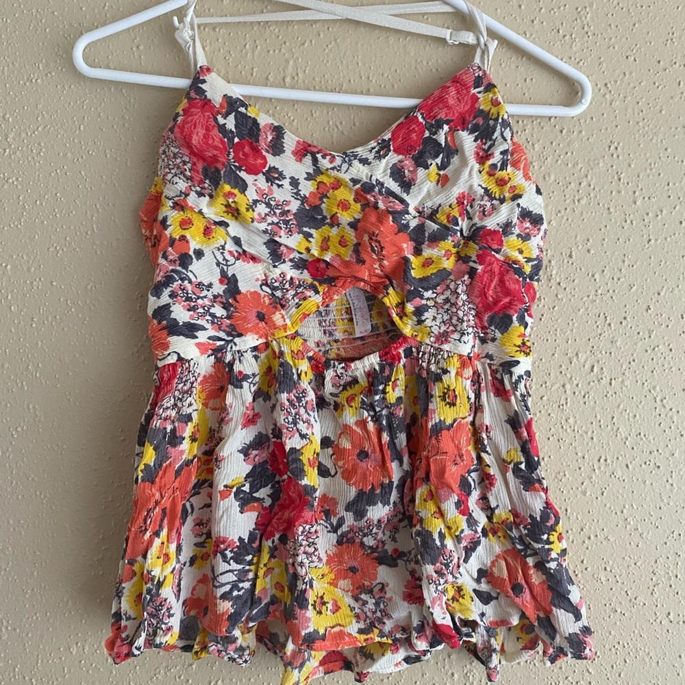Free people floral tank with cutout